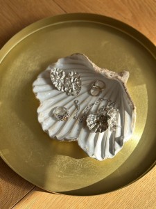 Muszla biel piaskiem obsypana 